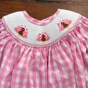 Stitchy Fish smocked Thanksgiving fall turkey plaid long sleeve bubble romper 18